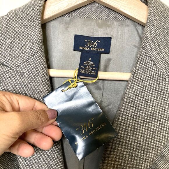 Brooks Brothers Womens 8 Wool Blend Herringbone Short Blazer 3/4 Sleeve New Tag - Picture 10 of 11